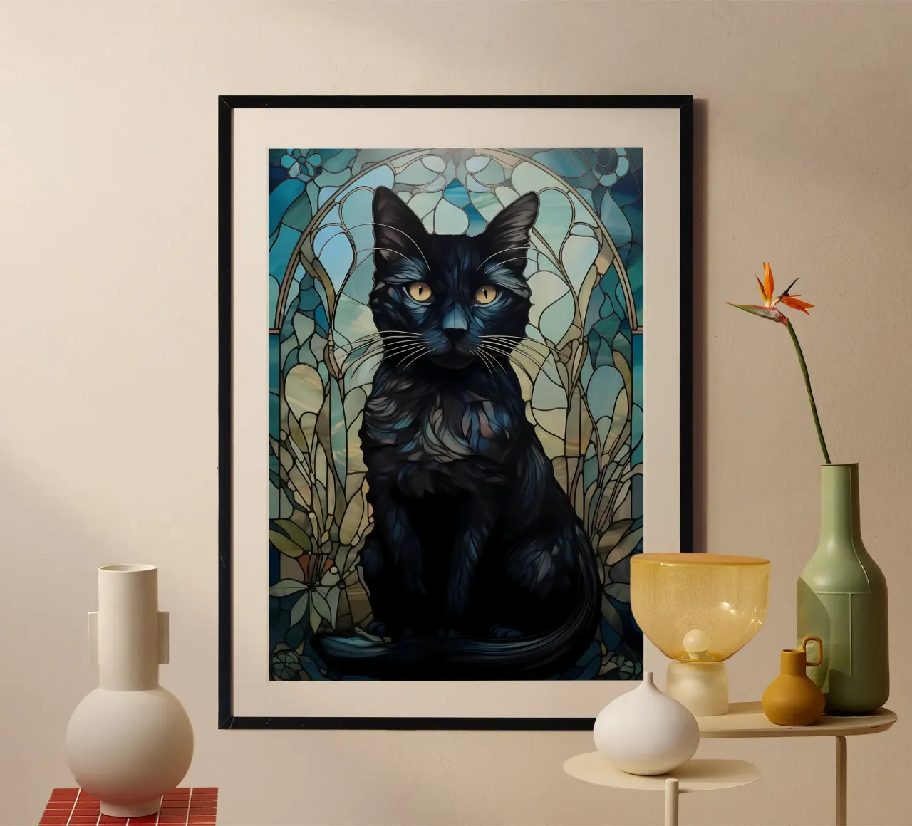Gatto nero Kintsugi Art poster con telaio in alluminio da Ginnery