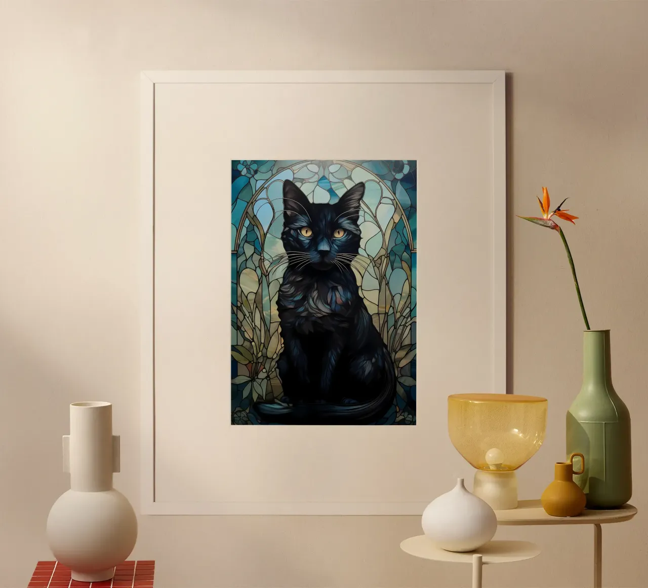 Gatto nero Kintsugi Art poster con telaio in alluminio da Ginnery