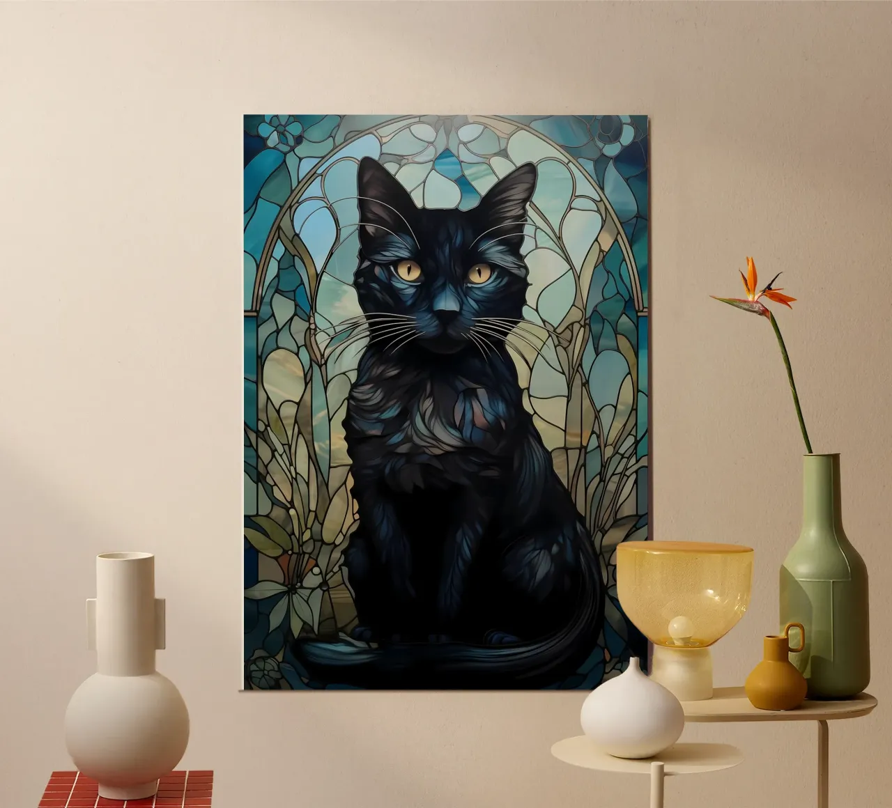 Gatto nero Kintsugi Art poster con telaio in alluminio da Ginnery