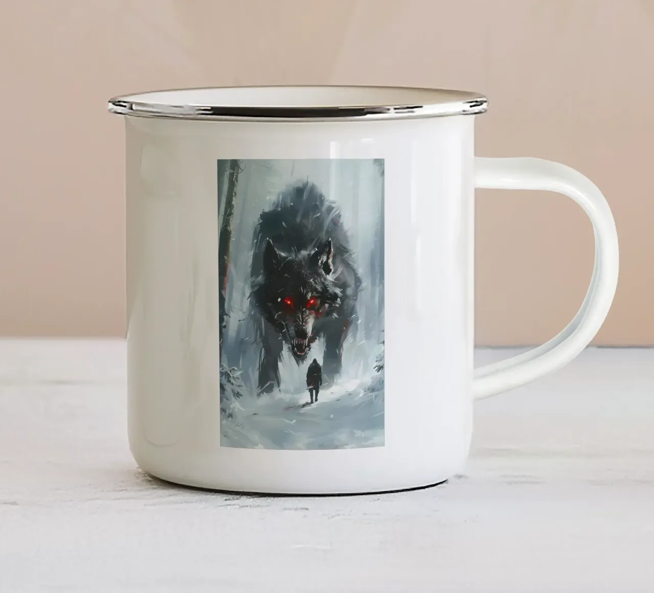 Lupo vichingo Fenrir tazza in smalto da Ginnery