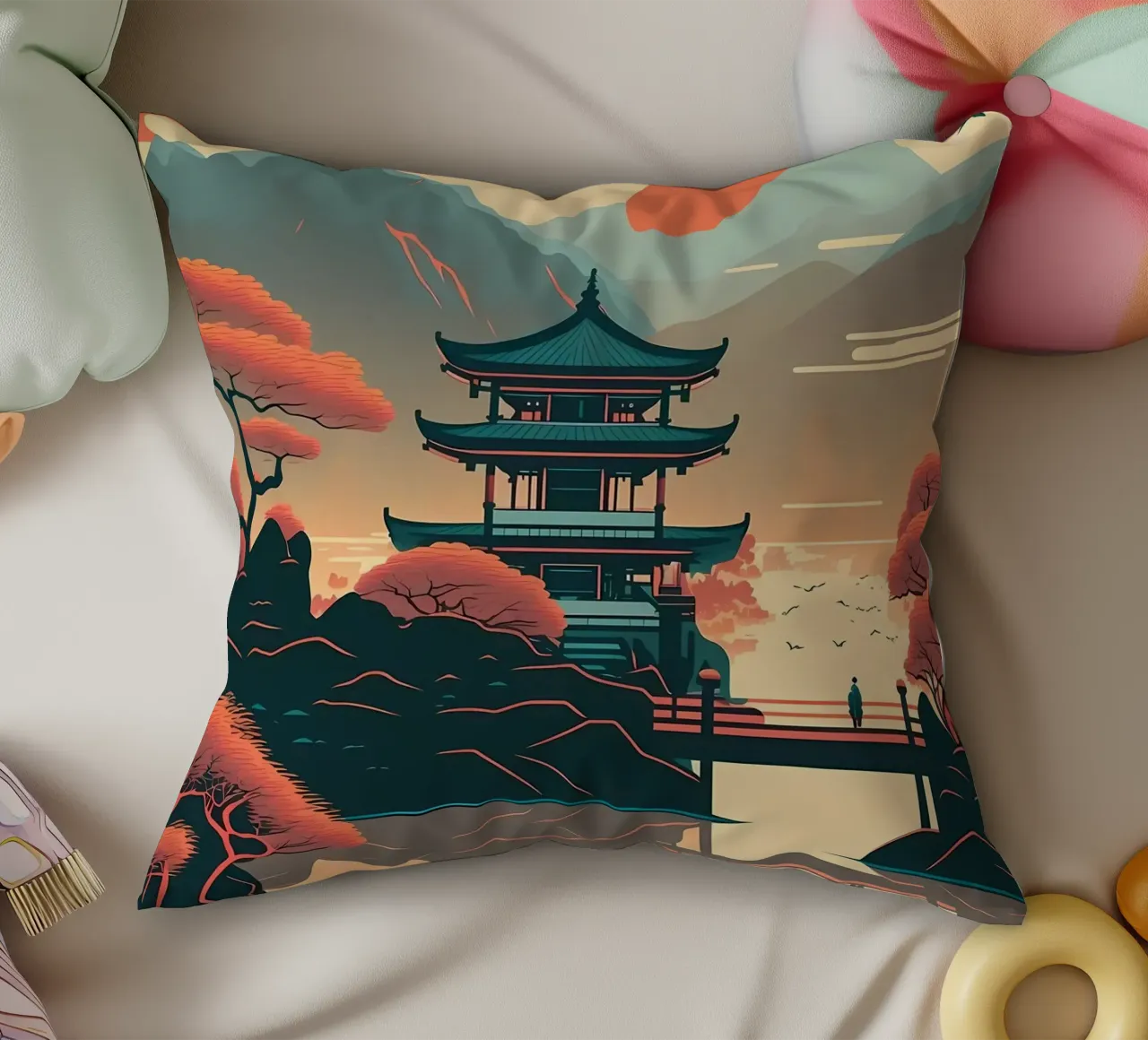 Japan Landscape Painting decorative cushion by Mikesell