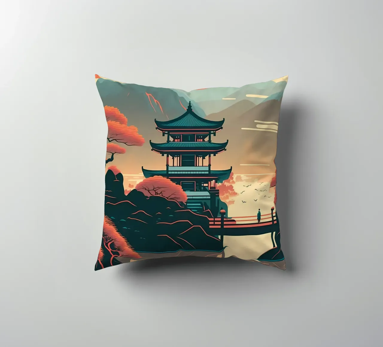 Japan Landscape Painting decorative cushion by Mikesell
