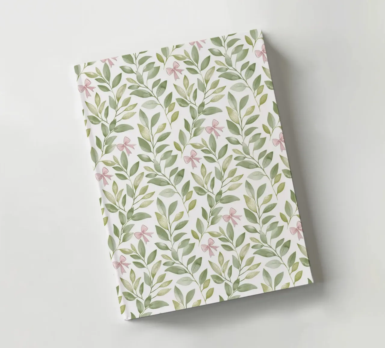 Boho Leaves Pink Bow Spring Greenery Botany Nature Motifs notebook by Gentle Echoes Art