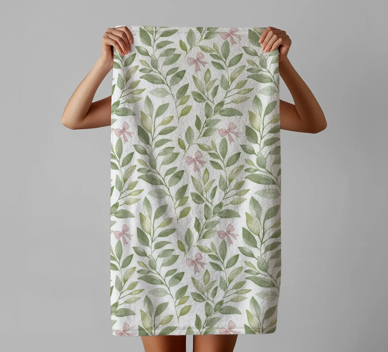 Boho Foglie Rosa Fiocco Primavera Verde Botanica Natura Motivi asciugamano da bagno da Gentle Echoes Art
