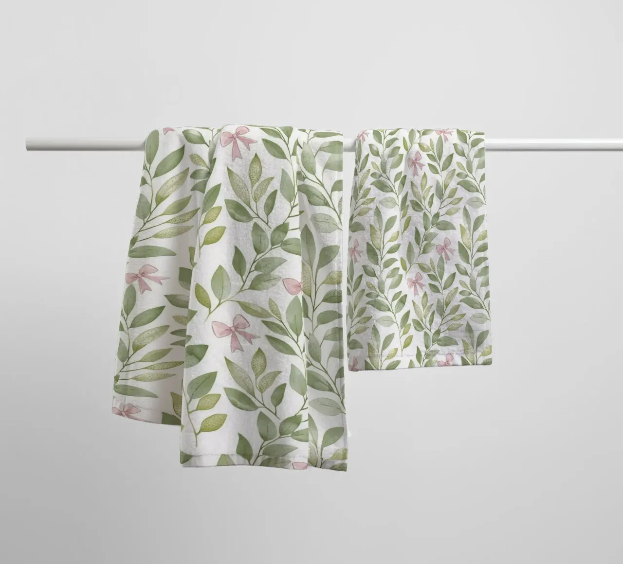 Boho Foglie Rosa Fiocco Primavera Verde Botanica Natura Motivi asciugamano da bagno da Gentle Echoes Art