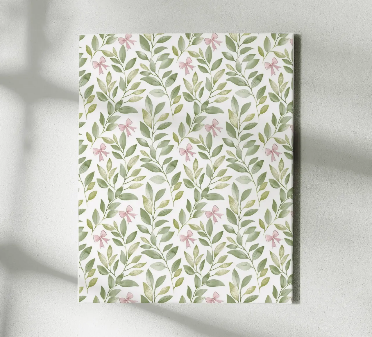 Boho Leaves Pink Bow Spring Greenery Botany Nature Motifs canvas with Floater frame by Gentle Echoes Art