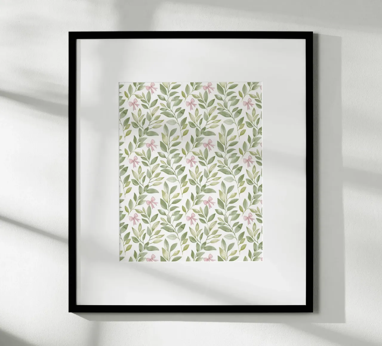 Boho Leaves Pink Bow Spring Greenery Botany Nature Motifs poster with aluminum frame by Gentle Echoes Art