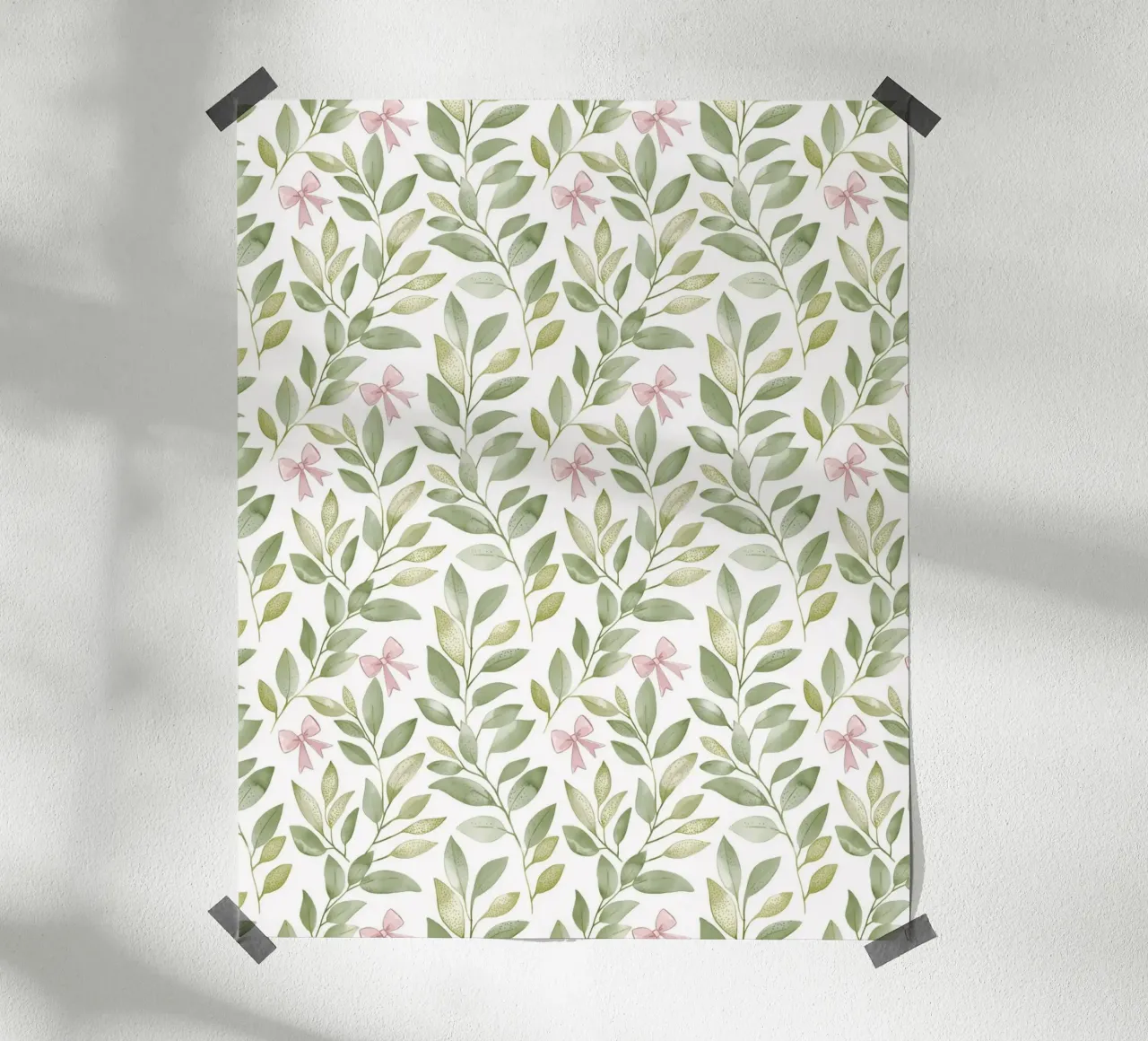 Boho Leaves Pink Bow Spring Greenery Botany Nature Motifs poster with aluminum frame by Gentle Echoes Art