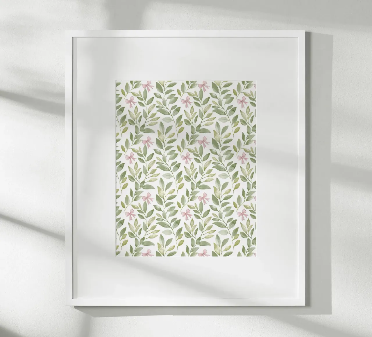 Boho Leaves Pink Bow Spring Greenery Botany Nature Motifs poster with aluminum frame by Gentle Echoes Art