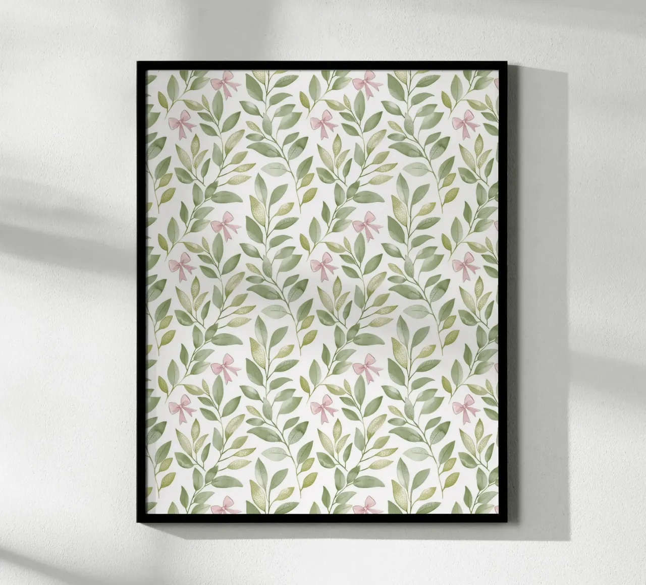 Boho Leaves Pink Bow Spring Greenery Botany Nature Motifs poster with aluminum frame by Gentle Echoes Art