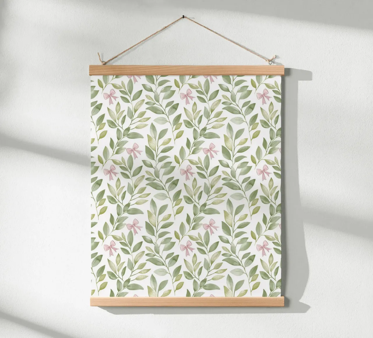 Boho Leaves Pink Bow Spring Greenery Botany Nature Motifs poster with aluminum frame by Gentle Echoes Art