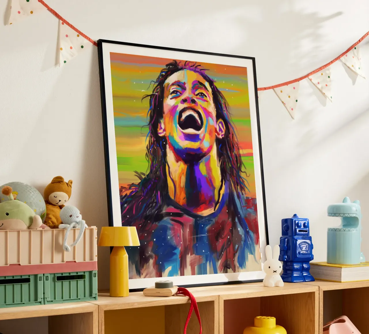 Ronaldinho, ritratto pop art colorato poster con telaio in legno da Hantamrata
