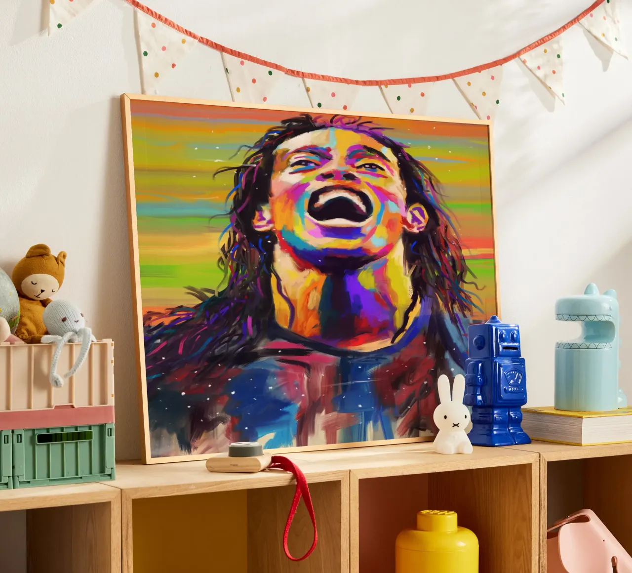 Ronaldinho, ritratto pop art colorato poster con telaio in legno da Hantamrata