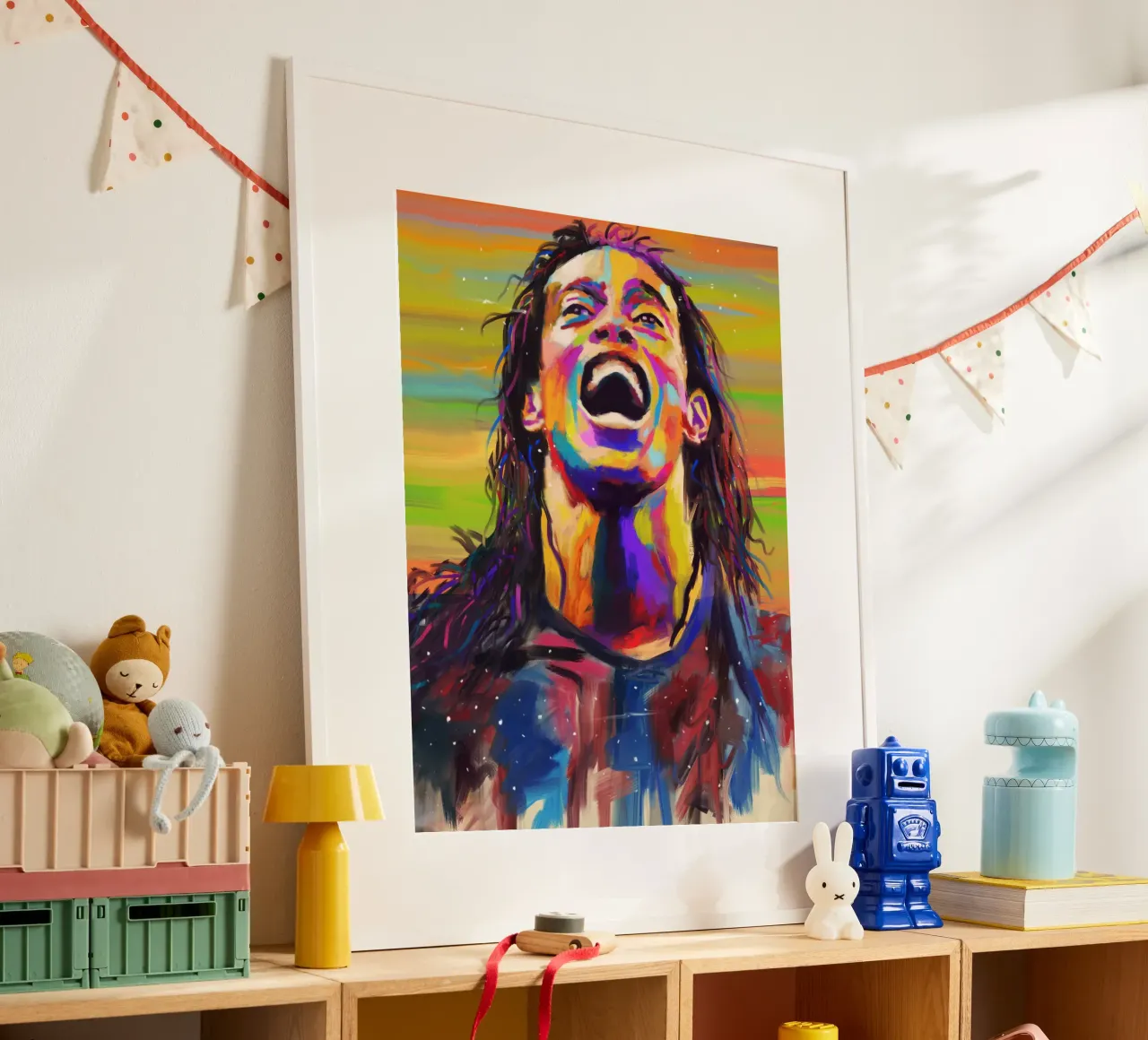 Ronaldinho, ritratto pop art colorato poster con telaio in legno da Hantamrata