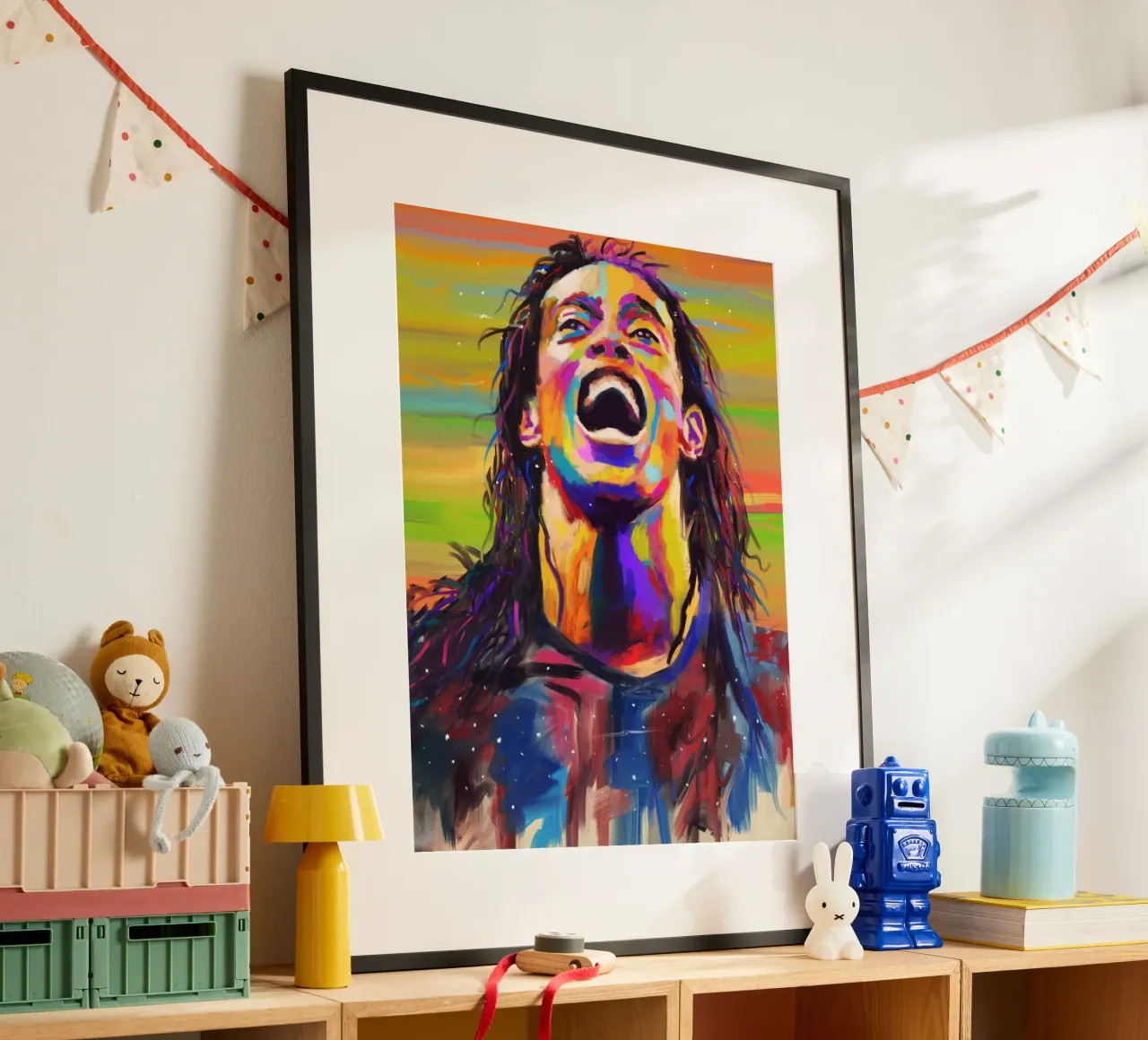 Ronaldinho, ritratto pop art colorato poster con telaio in legno da Hantamrata