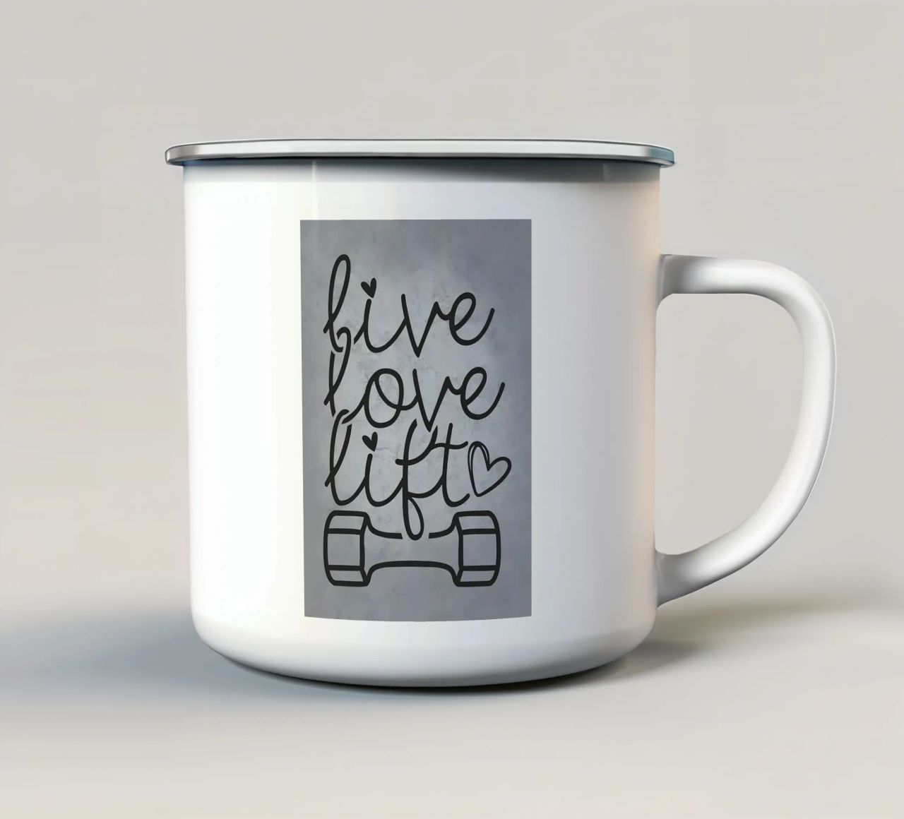 Vivere, amare, sollevare tazza in smalto da Farryn