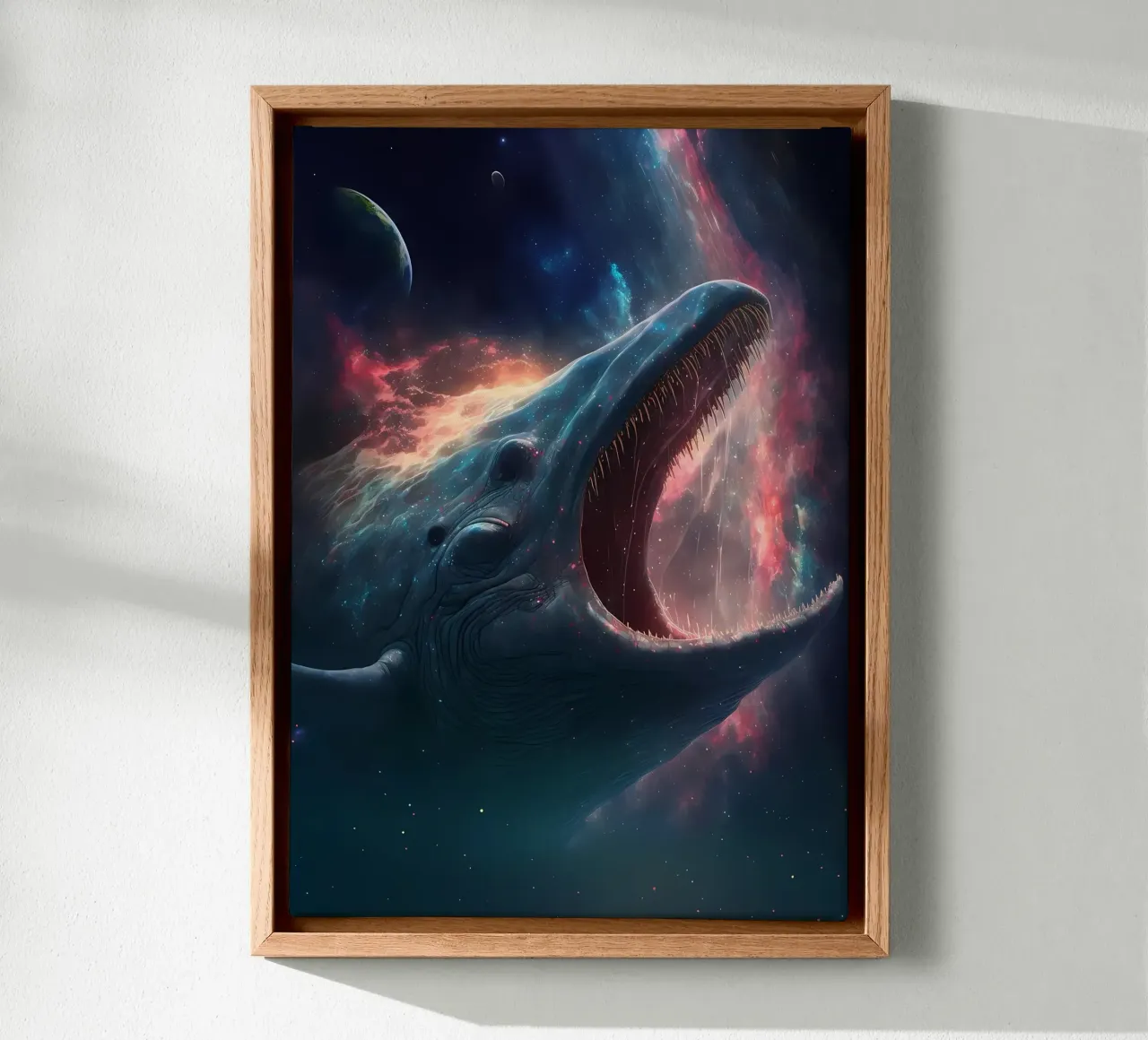 blauwe ruimtewalvis canvas met Baklijst van Mikesell