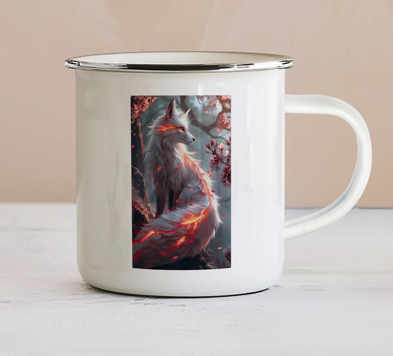 Volpe Sakura Kitsune tazza in smalto da Ginnery