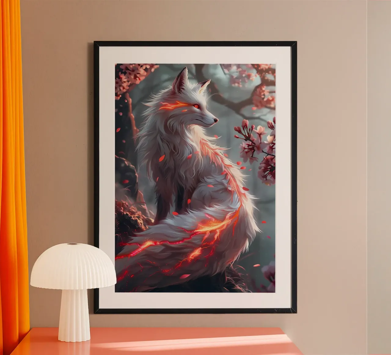 Volpe Sakura Kitsune poster con telaio in plastica da Ginnery