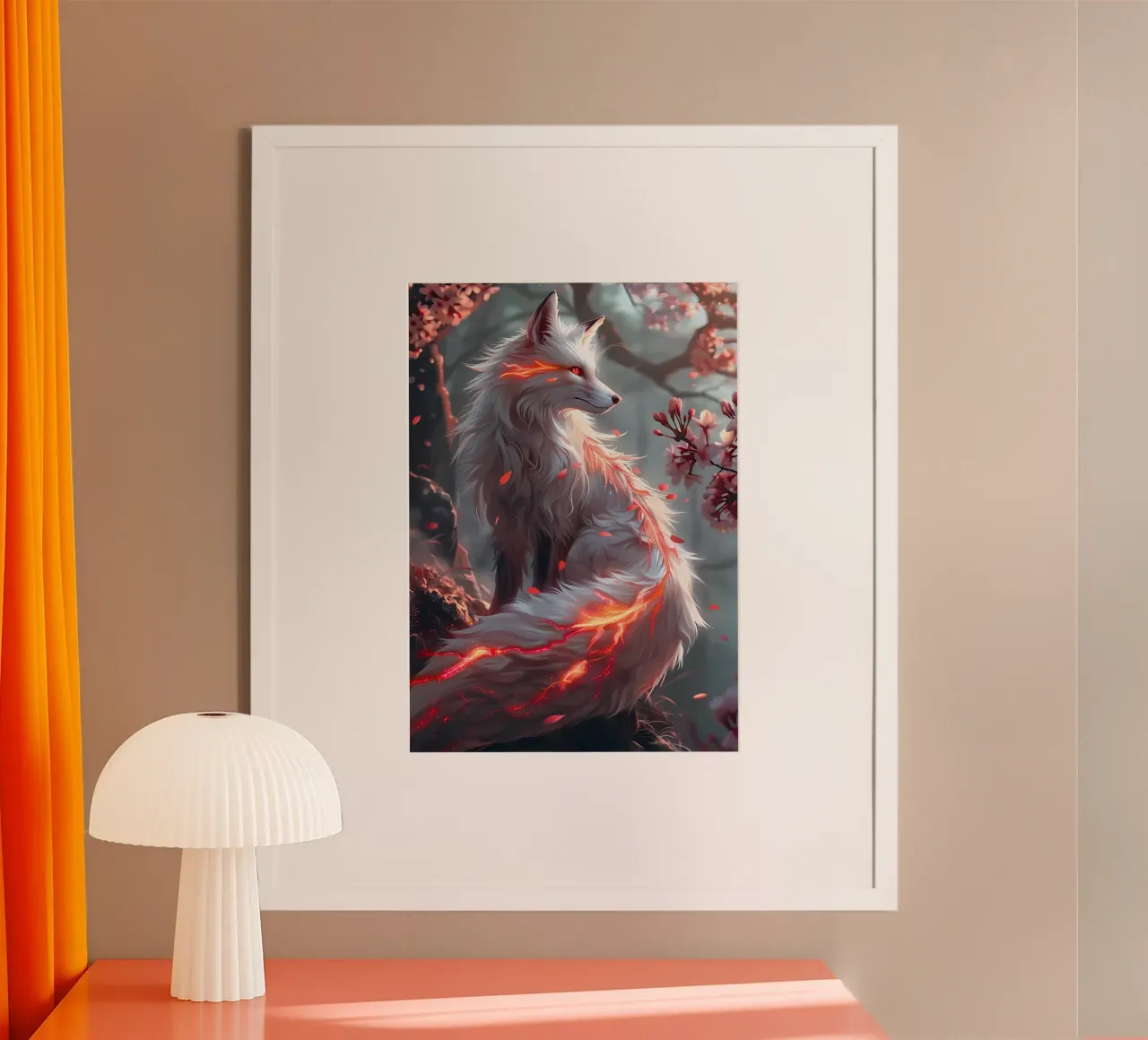 Volpe Sakura Kitsune poster con telaio in plastica da Ginnery