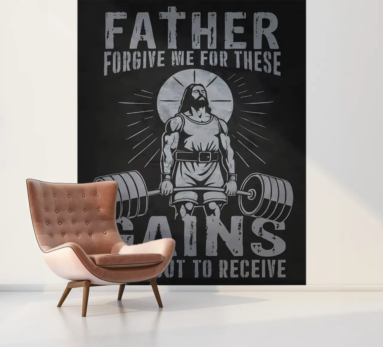 Jesus Lifting Weights, Father Forgive These Gains photo wallpaper by Delaplane