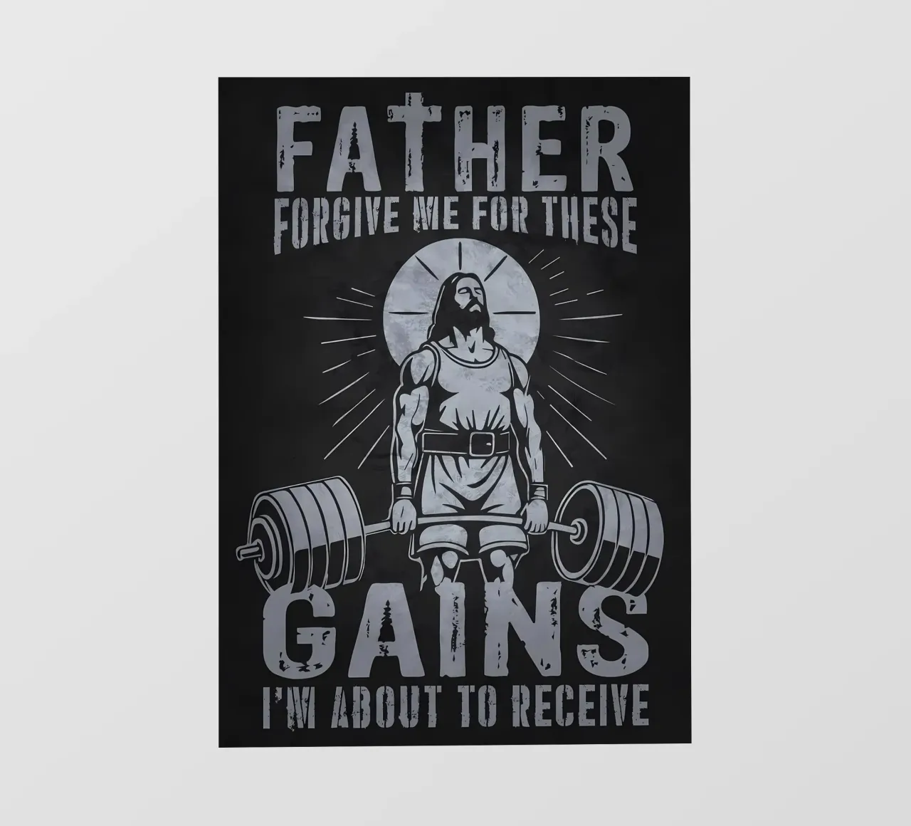 Jesus Lifting Weights, Father Forgive These Gains photo wallpaper by Delaplane