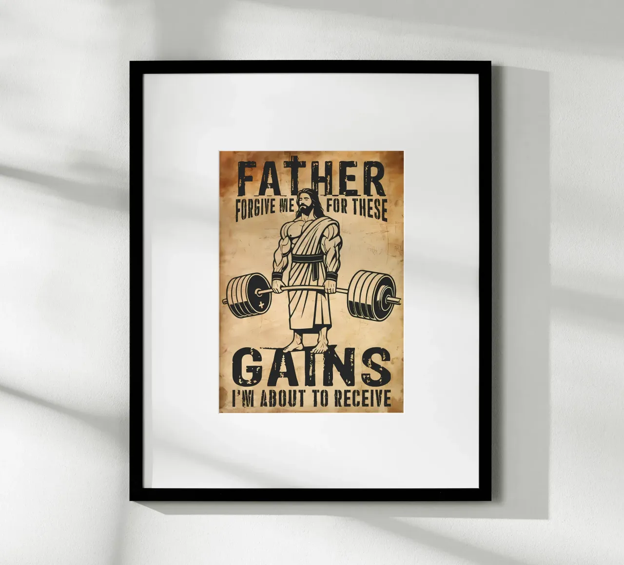 Jezus Gewichtheffen Vader Vergeef Me Voor Deze Aanwinsten Ik Ben poster van Delaplane