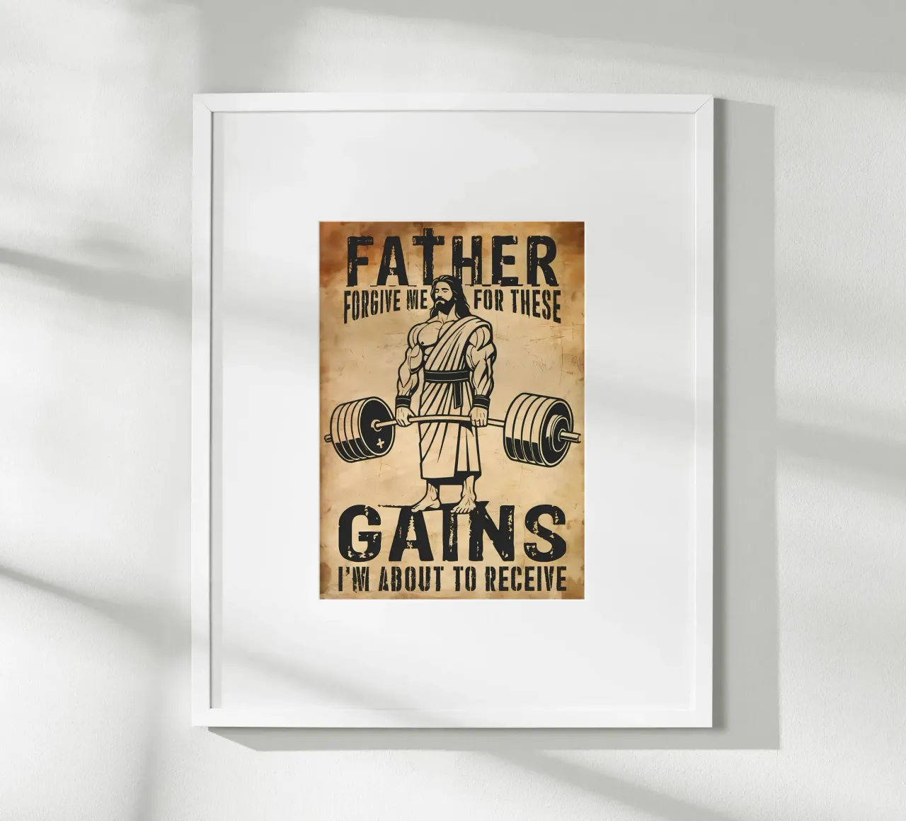 Jezus Gewichtheffen Vader Vergeef Me Voor Deze Aanwinsten Ik Ben poster van Delaplane