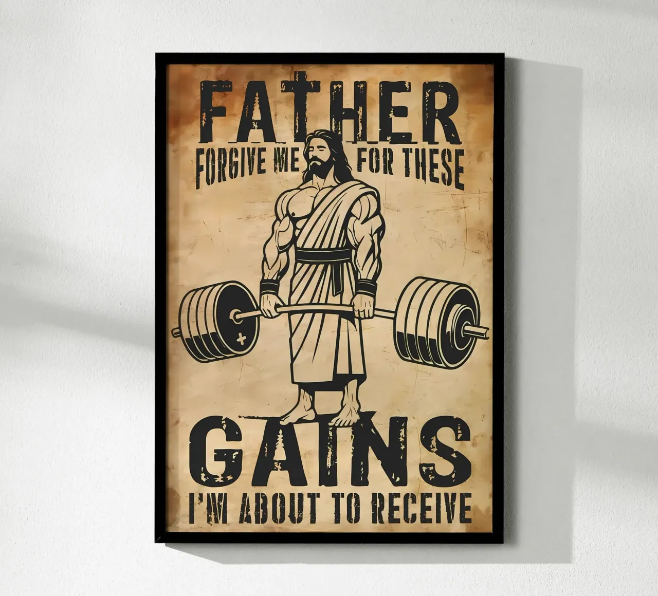 Jezus Gewichtheffen Vader Vergeef Me Voor Deze Aanwinsten Ik Ben poster van Delaplane