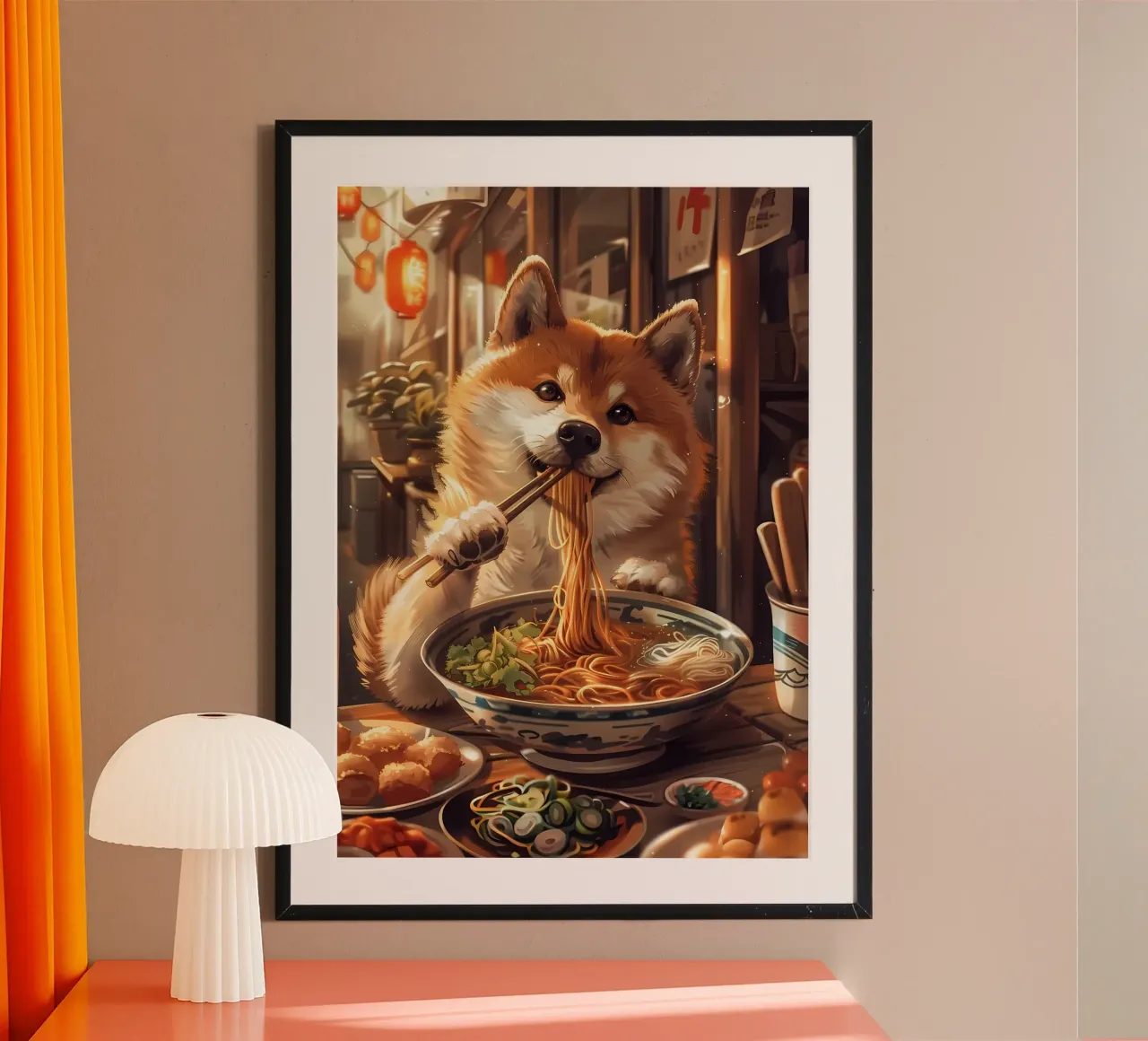 Ramen Shiba inu poster con telaio in plastica da Ginnery
