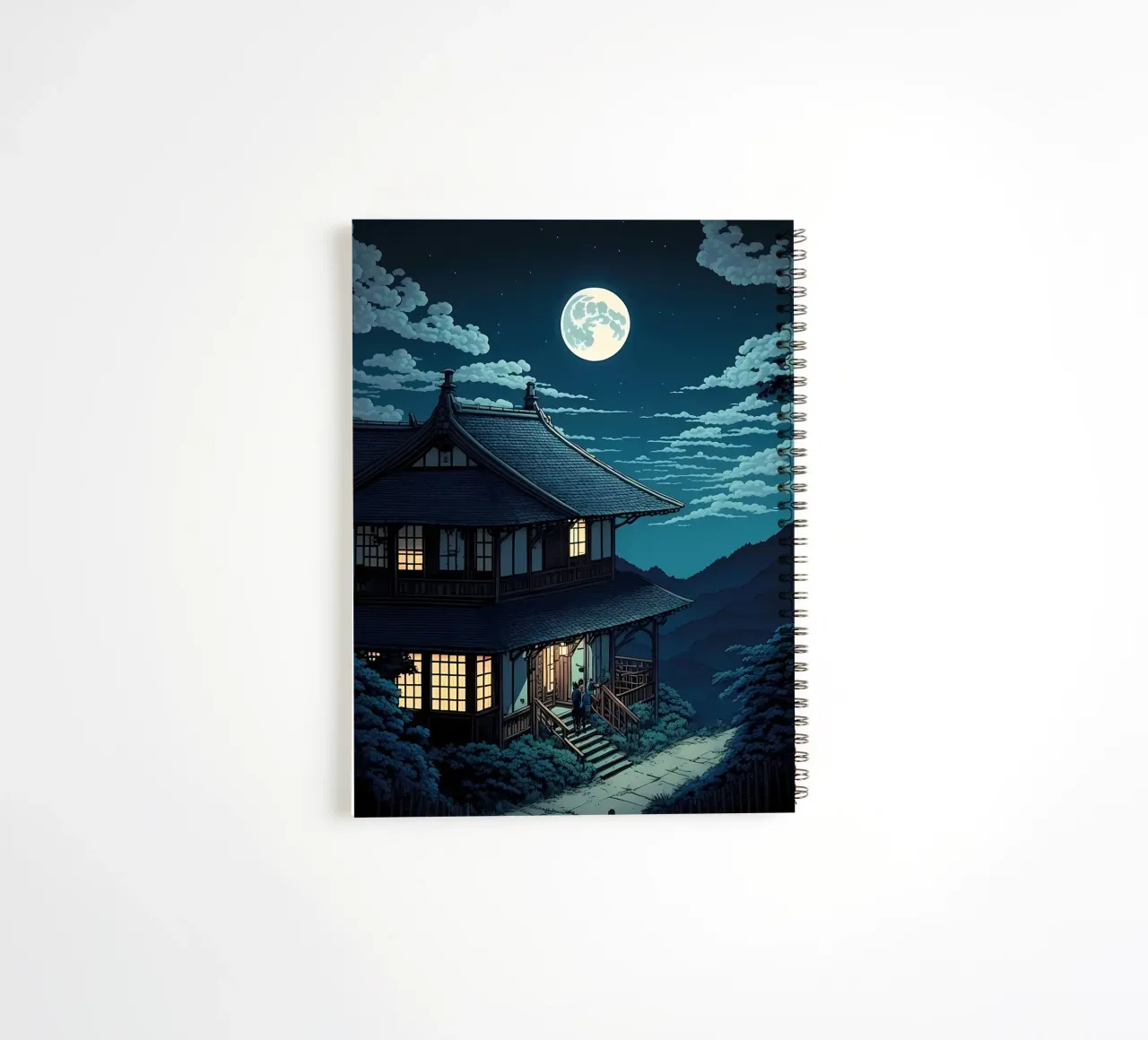 Retro Japanese Village spiral notebook by Mikesell