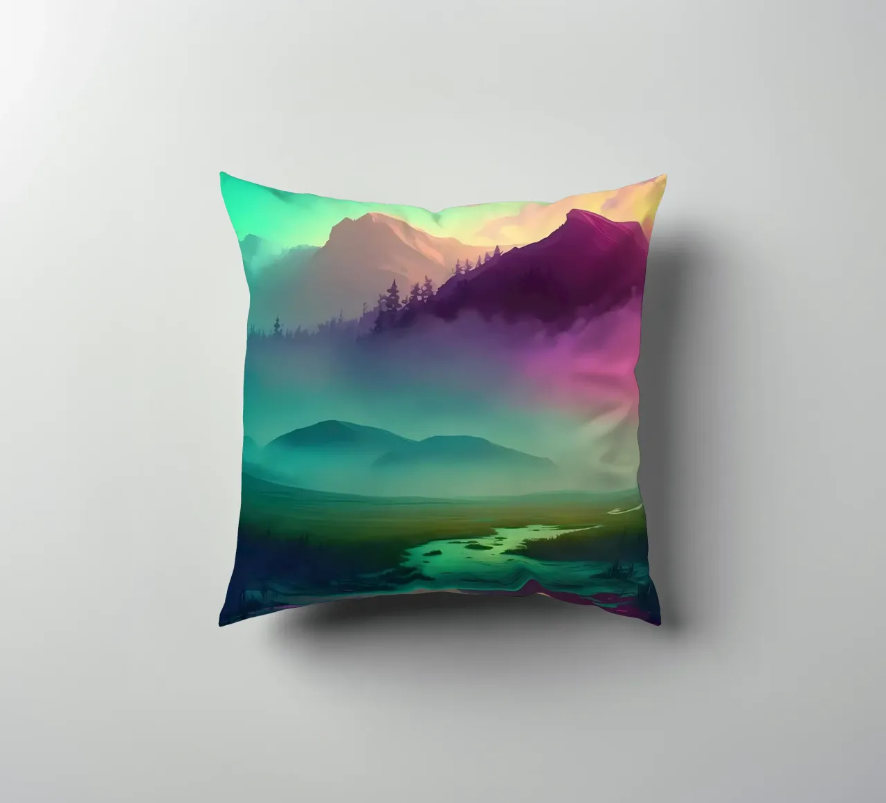 Paesaggio fantasy colorato cuscino da Mikesell