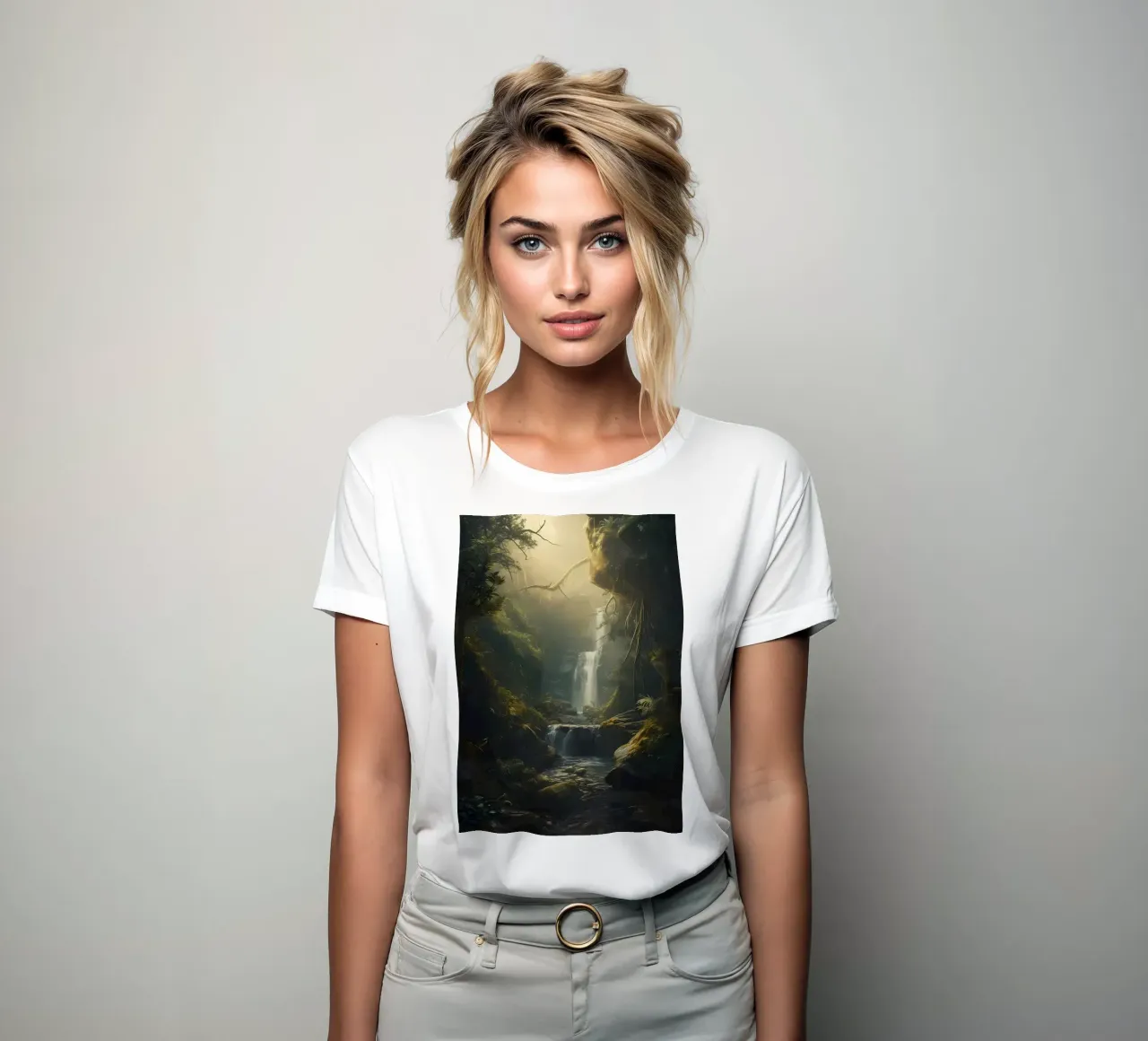 Chute d'eau dans la forêt t-shirt ajusté pour femmes de Ginnery