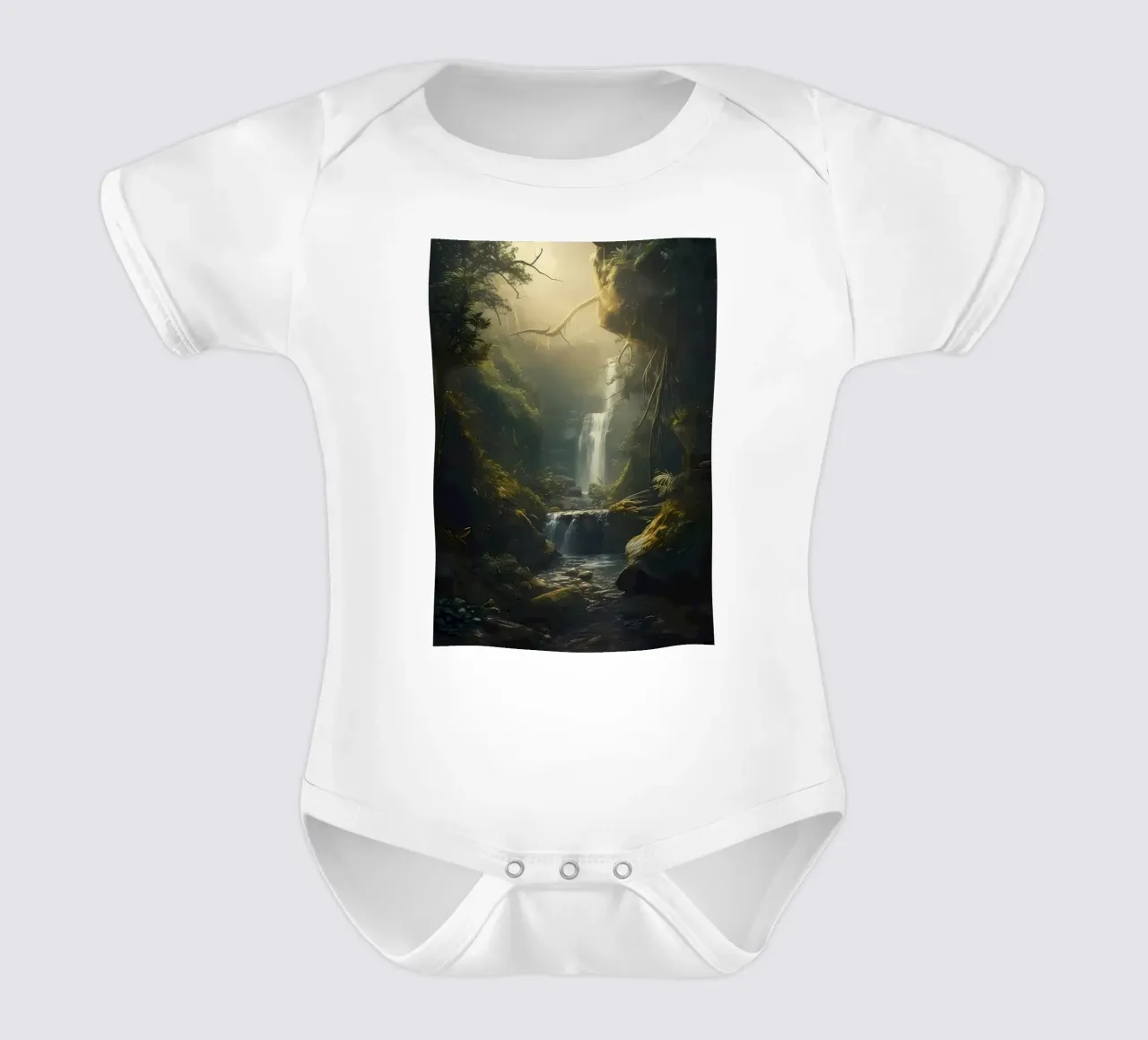 Waterfall in Forest Nature short-sleeve baby romper by Ginnery