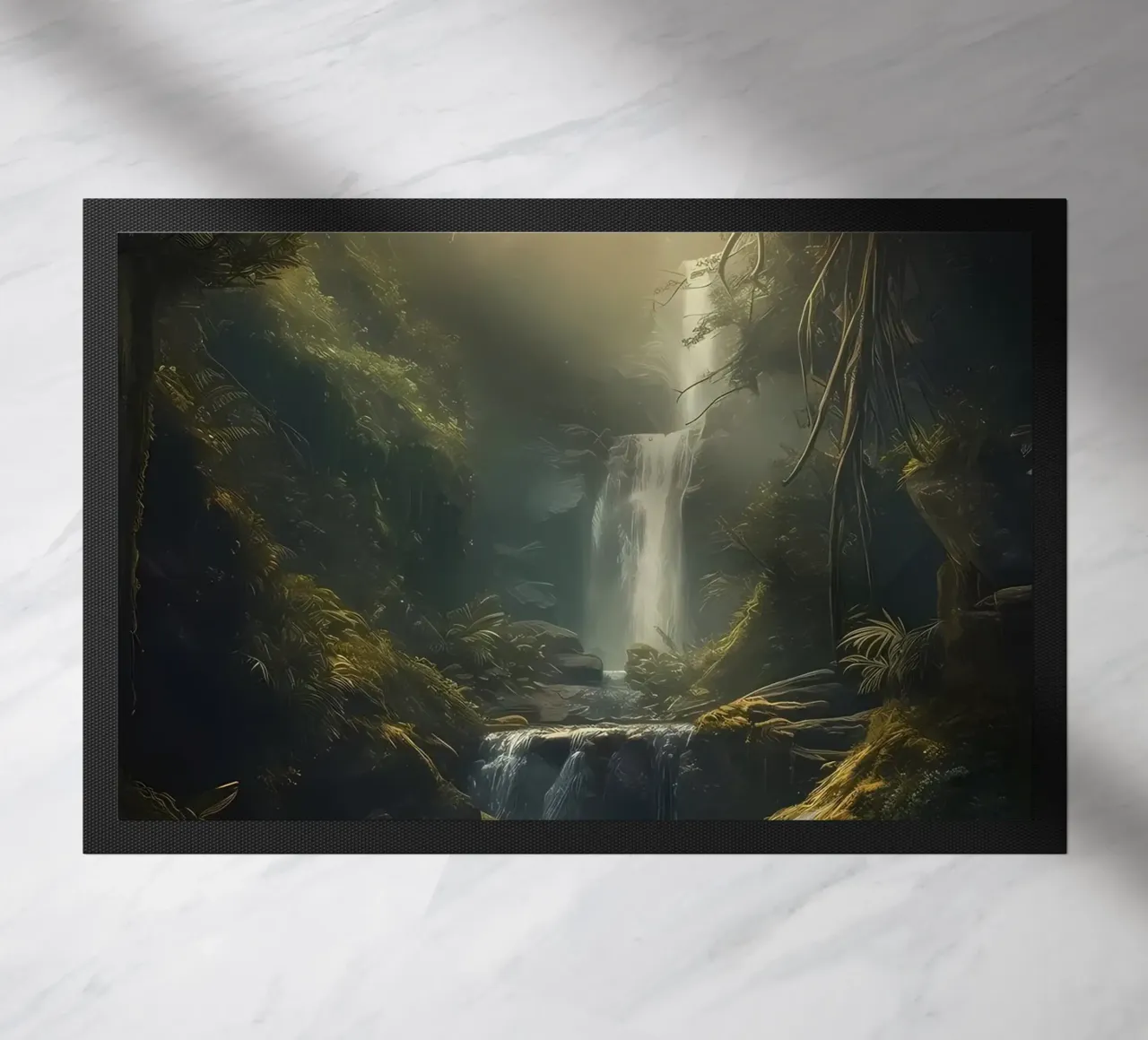 Wasserfall im Wald Natur Fußmatte von Ginnery
