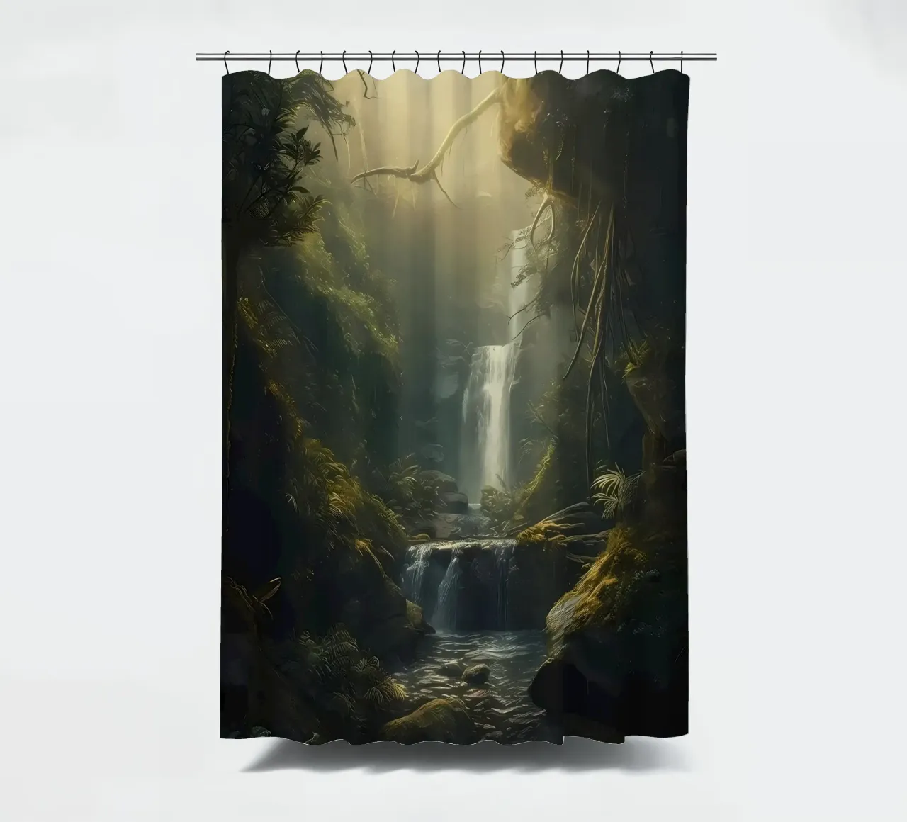 Waterfall in Forest Nature shower curtain by Ginnery