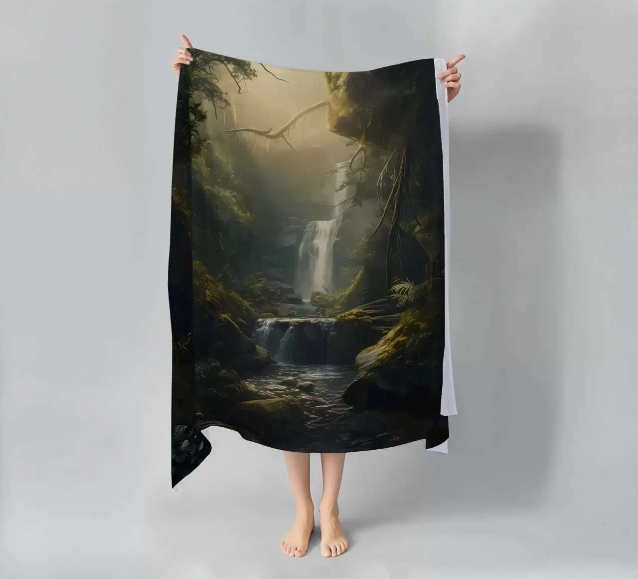 Waterfall in Forest Nature beach towel by Ginnery