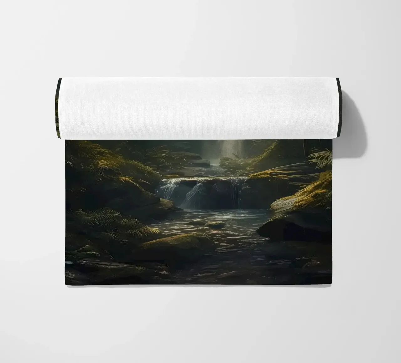 Waterfall in Forest Nature beach towel by Ginnery