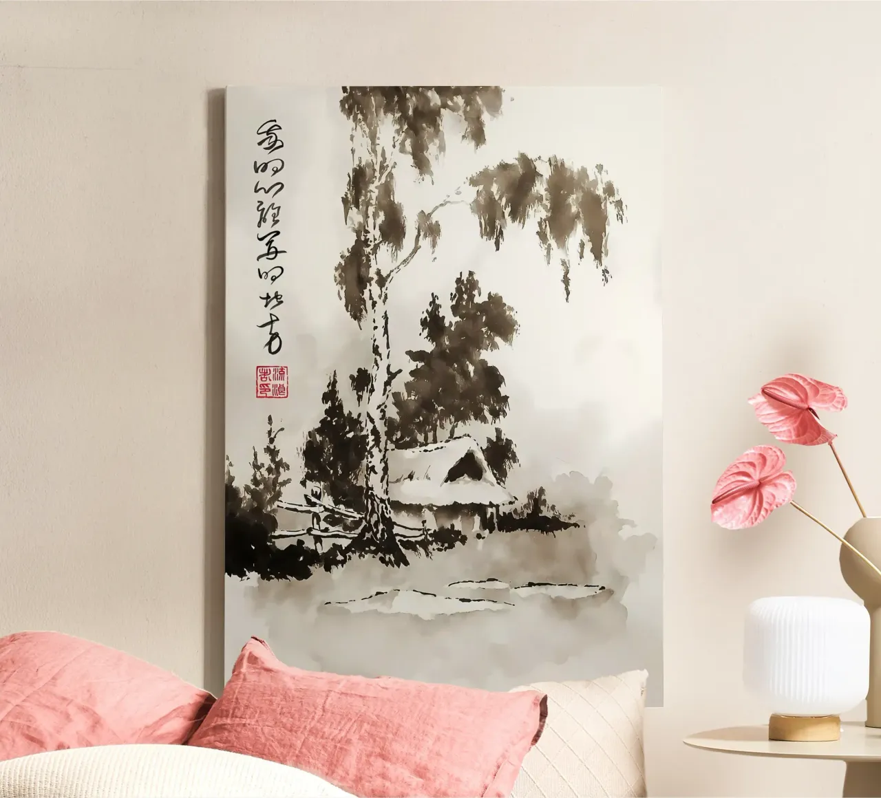 Retro Japans dorp canvas met Baklijst van Mikesell