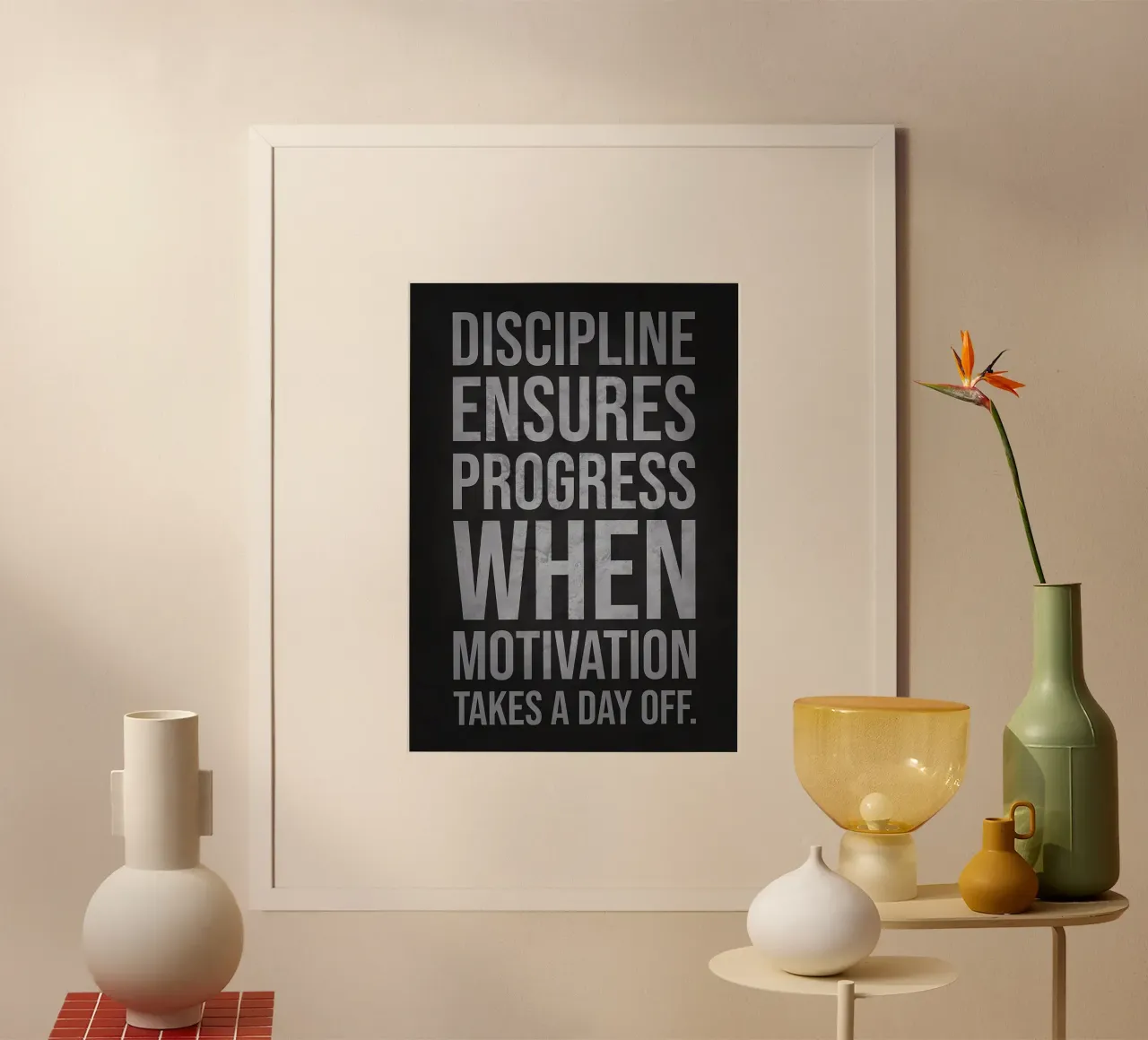 Disciplina e motivazione poster con telaio in legno da Delaplane