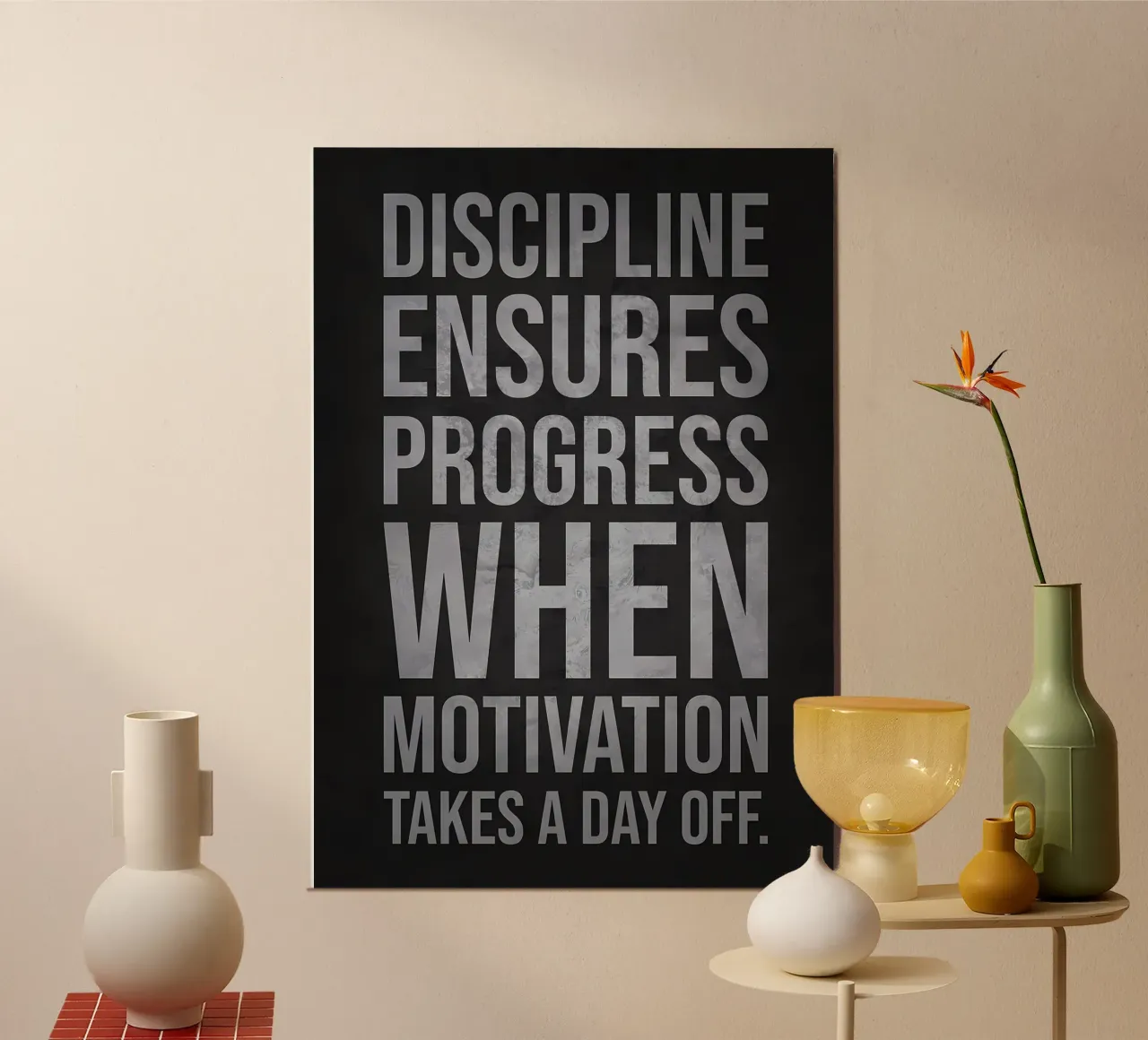 Disciplina e motivazione poster con telaio in legno da Delaplane