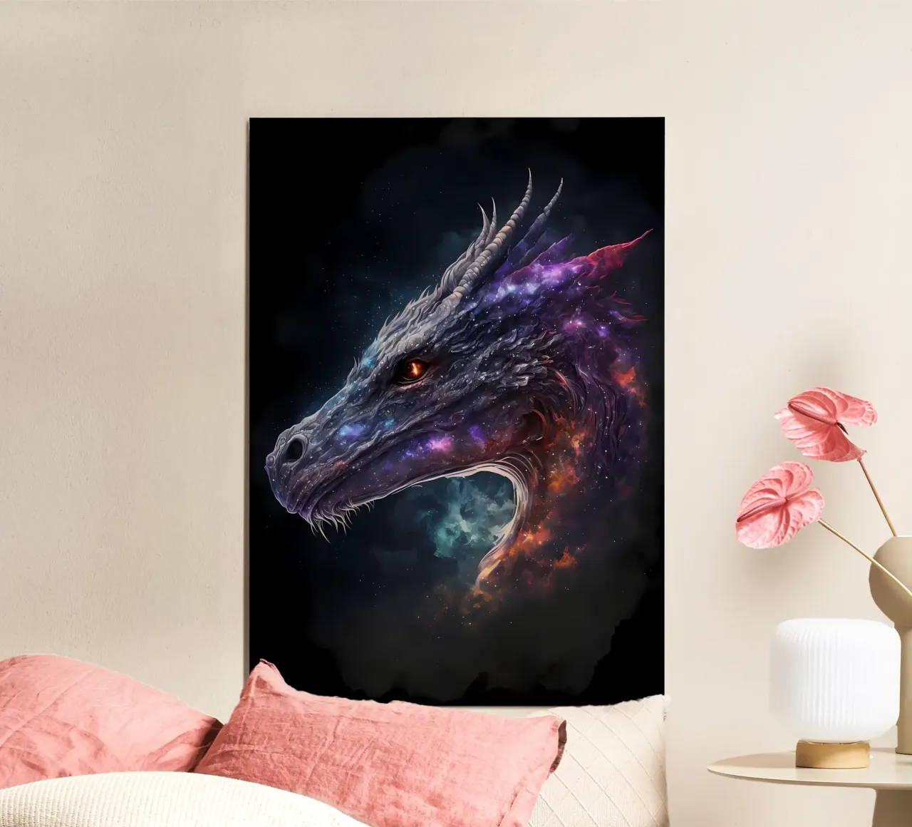 Drago spaziale fantasy poster con telaio in legno da Mikesell