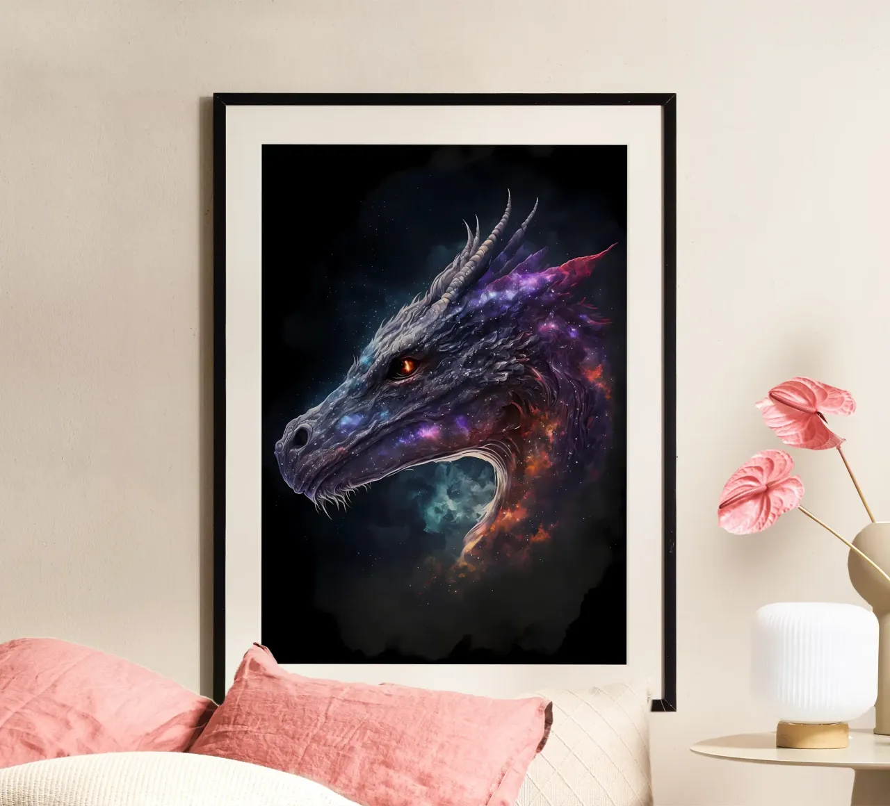 Drago spaziale fantasy poster con telaio in legno da Mikesell
