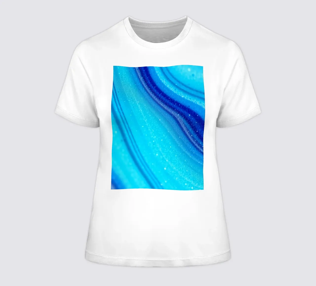 Vibrant abstract flowing blue waves and shimmering elements women's fitted t-shirt by DesignDoodle