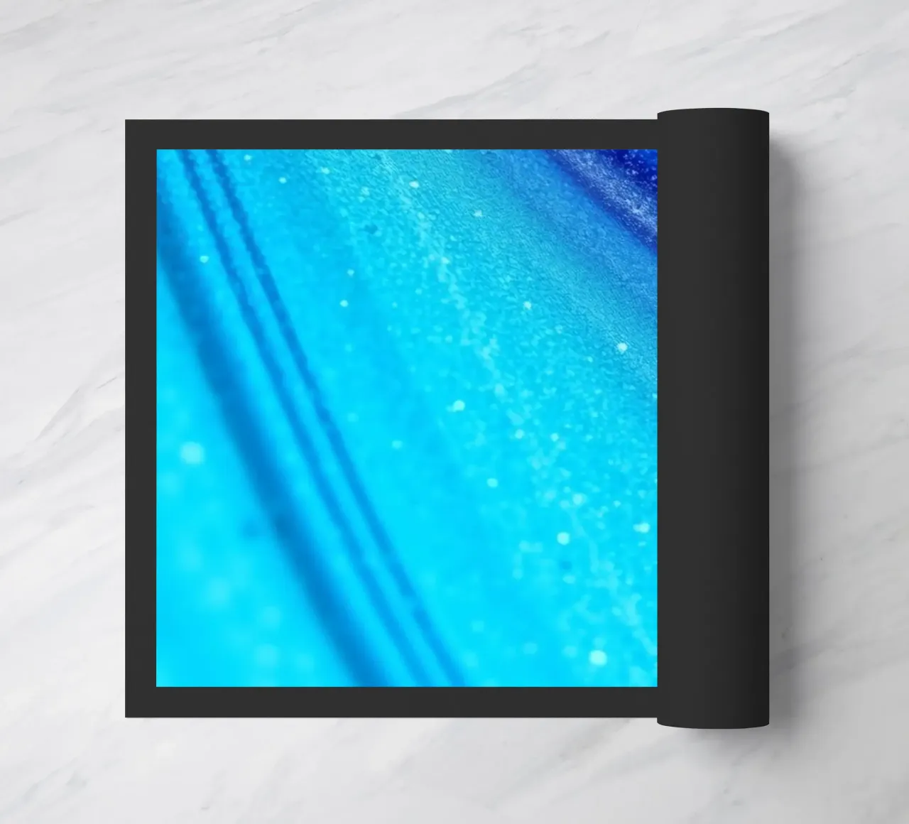 Vibrant abstract flowing blue waves and shimmering elements doormat by DesignDoodle
