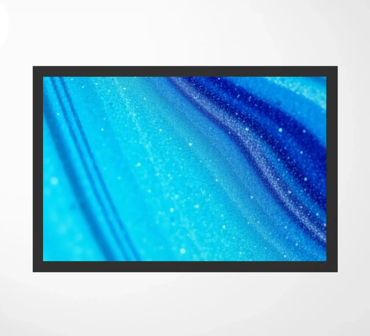 Vibrant abstract flowing blue waves and shimmering elements doormat by DesignDoodle