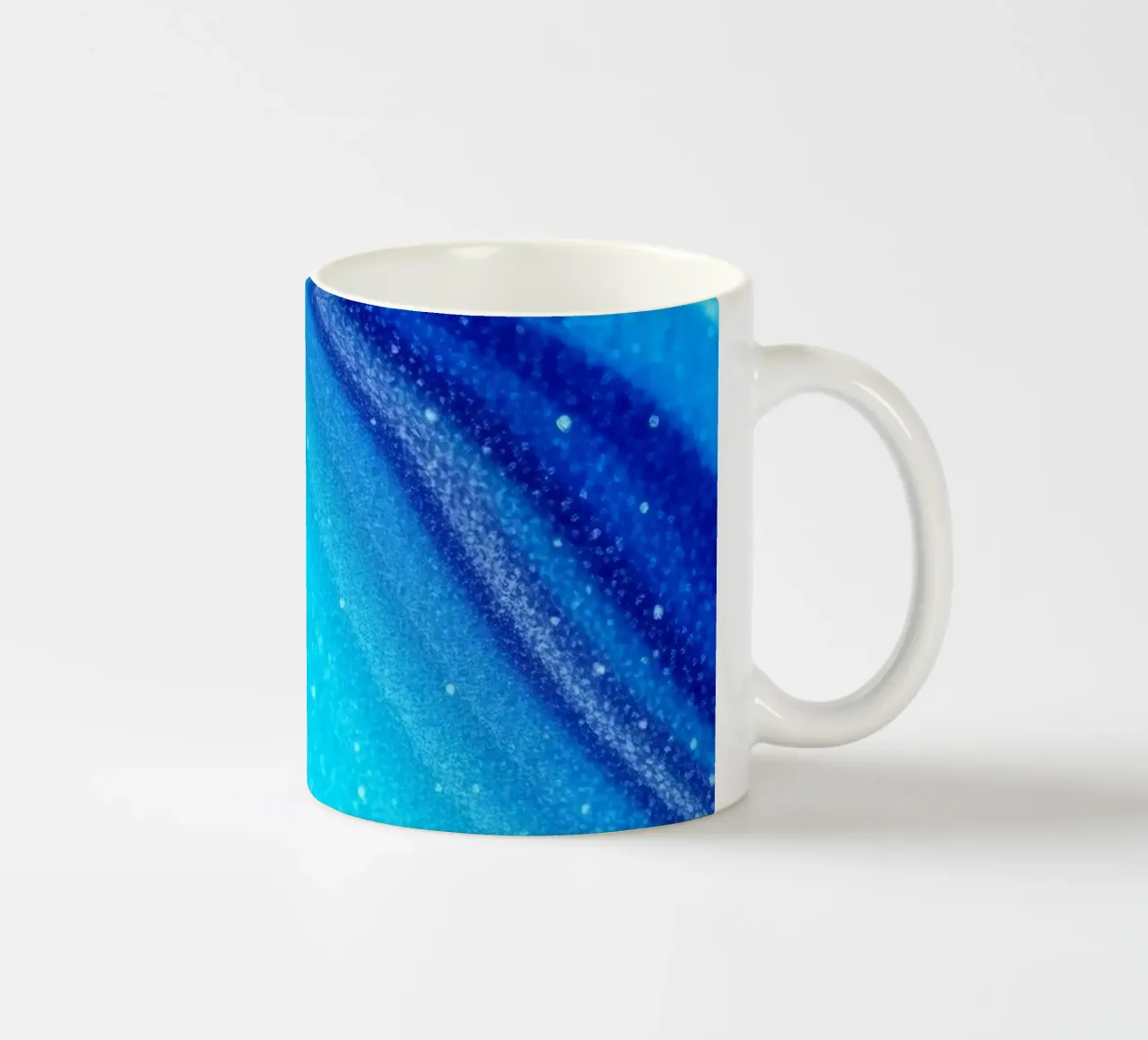 Vibrant abstract flowing blue waves and shimmering elements ceramic mug by DesignDoodle