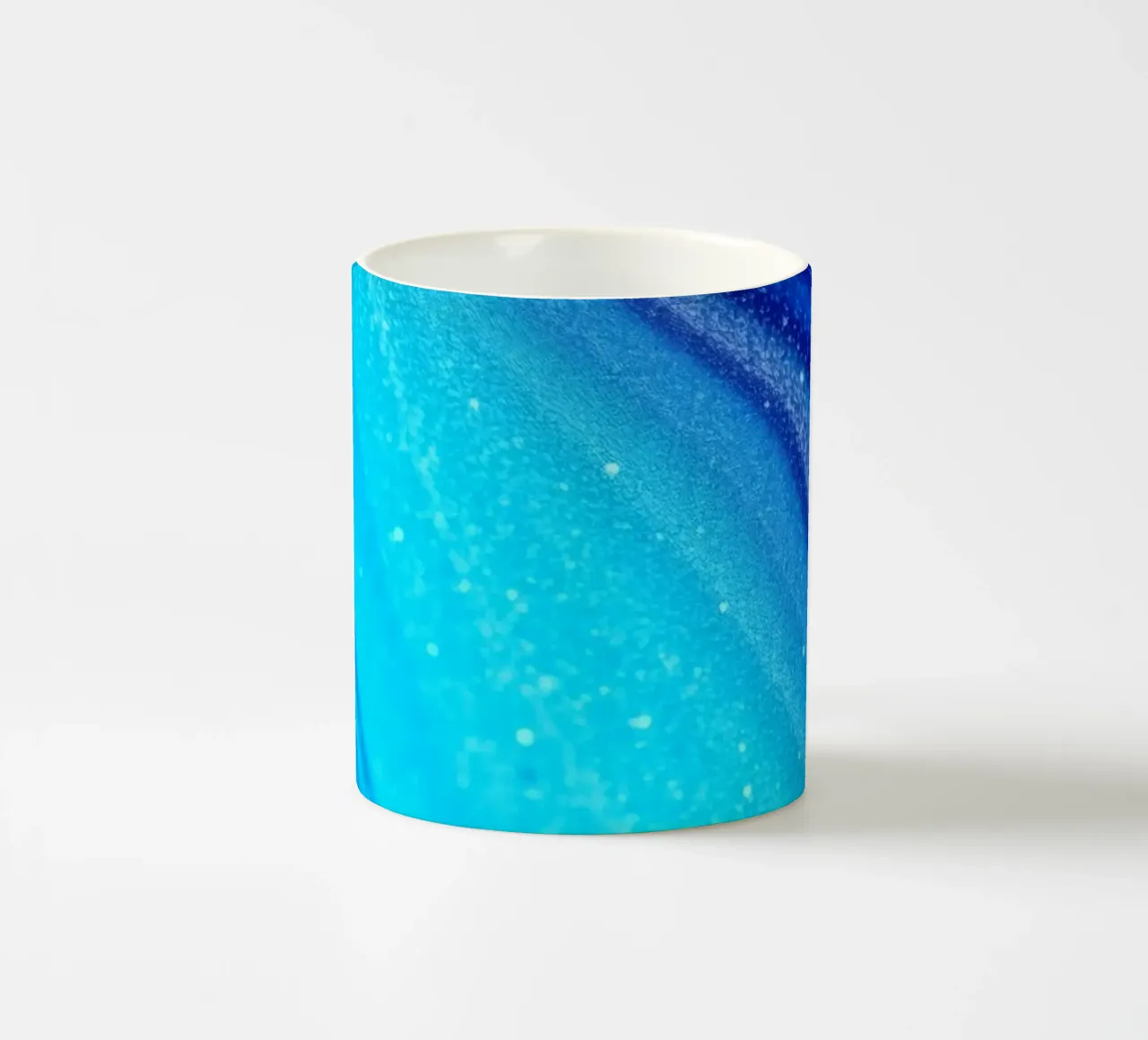 Vibrant abstract flowing blue waves and shimmering elements ceramic mug by DesignDoodle