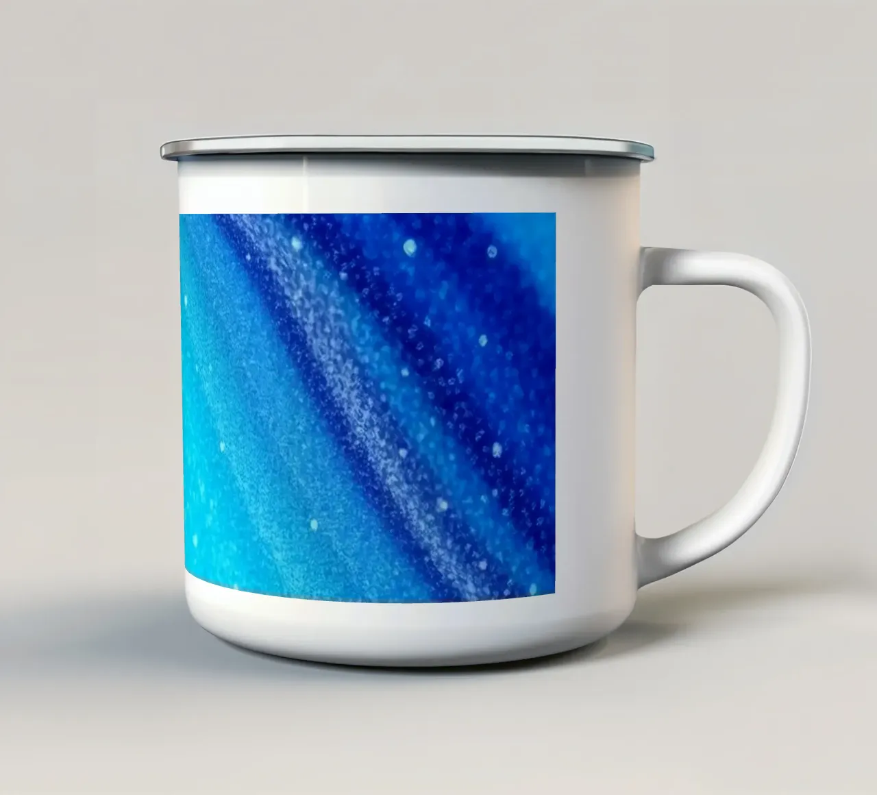 Vibrant abstract flowing blue waves and shimmering elements enamel mug by DesignDoodle