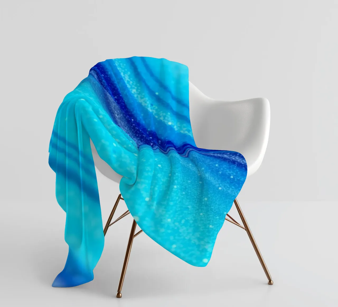 Vibrant abstract flowing blue waves and shimmering elements fleece blanket by DesignDoodle